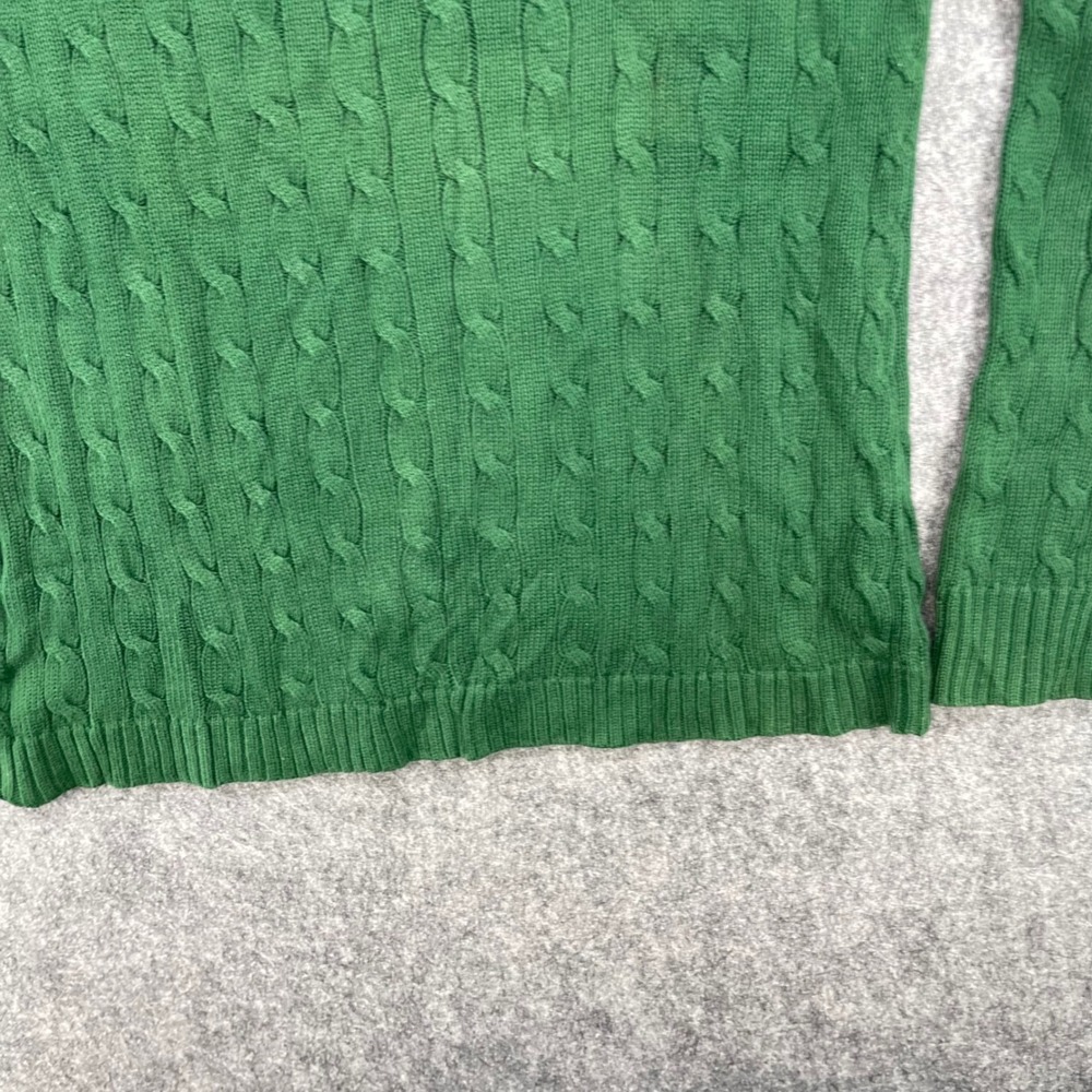 Lauren Ralph Lauren Sweater Extra Large Green Cable Knit Neck Gold Button LRL - Picture 11 of 16